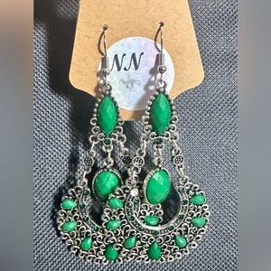 Large Silver & Emerald Dangle Earrings